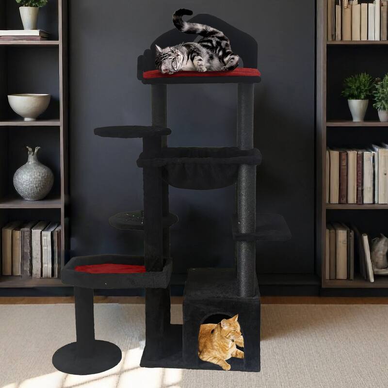 Black Gothic Cat Tree, Multi-Level Spooky Cat Tree with Scratching Posts, Perches