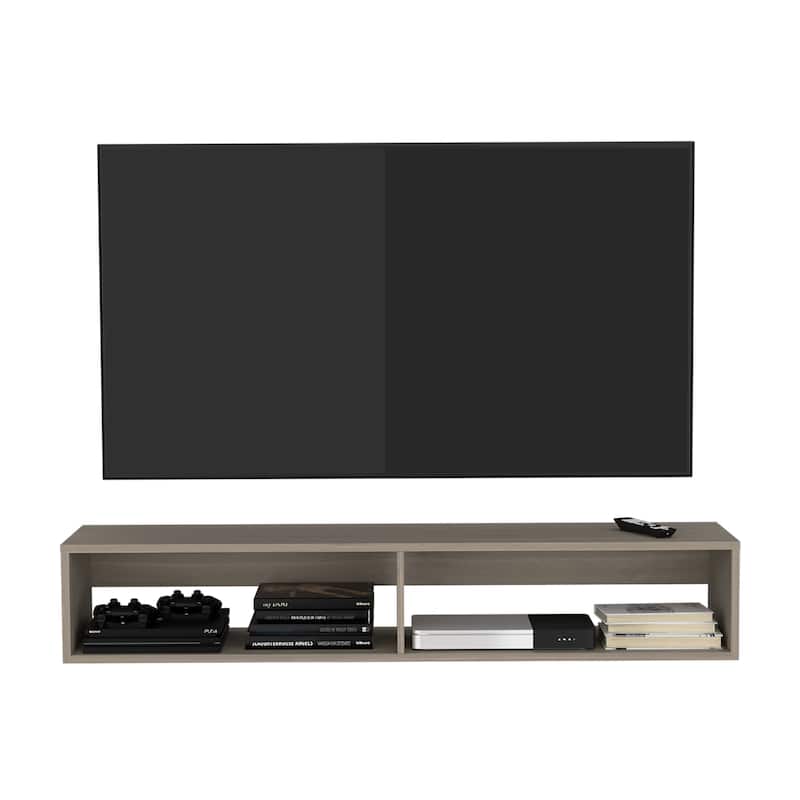 Wall-Mounted 59" Floating TV Stand, Cable Management, 2 Media Compartments, Modern Floating Shelf for Living Room