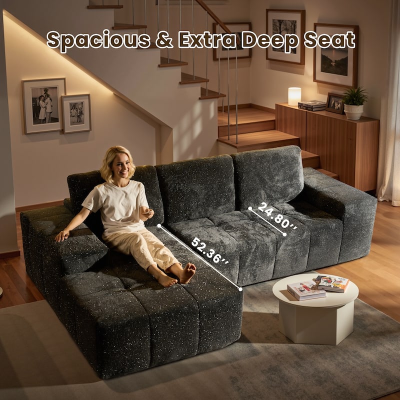 HOOOWOOO Modern Sparkly Velvet Fabric Chaise Sofa Couch