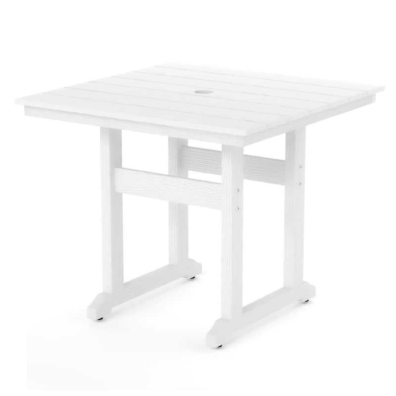 35.2-inch HDPS Outdoor Square Table With Umbrella Holes - 35.2" W x 35.2" L x 30.1" H