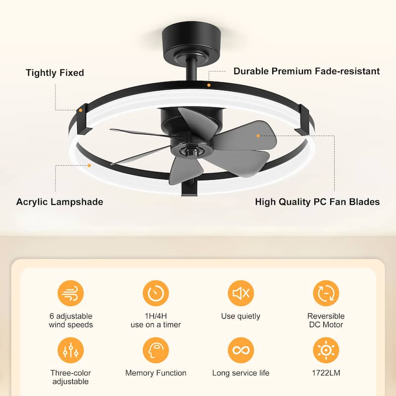 20"/23" Low Profile Dimmable Smart Ceiling Fan with Lights and Remote(6/7 ABS Blades)