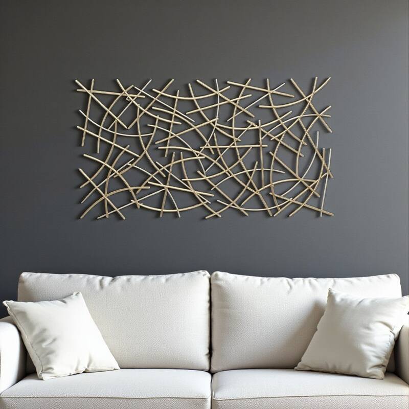 HomeRoots 24" X 44" Gold Abstract Lines Metal Hanging Dimensional Sculpture - Gold - 44.25 in. x 24.25 in.  x 1.50 in.