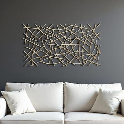 HomeRoots 24" X 44" Gold Abstract Lines Metal Hanging Dimensional Sculpture