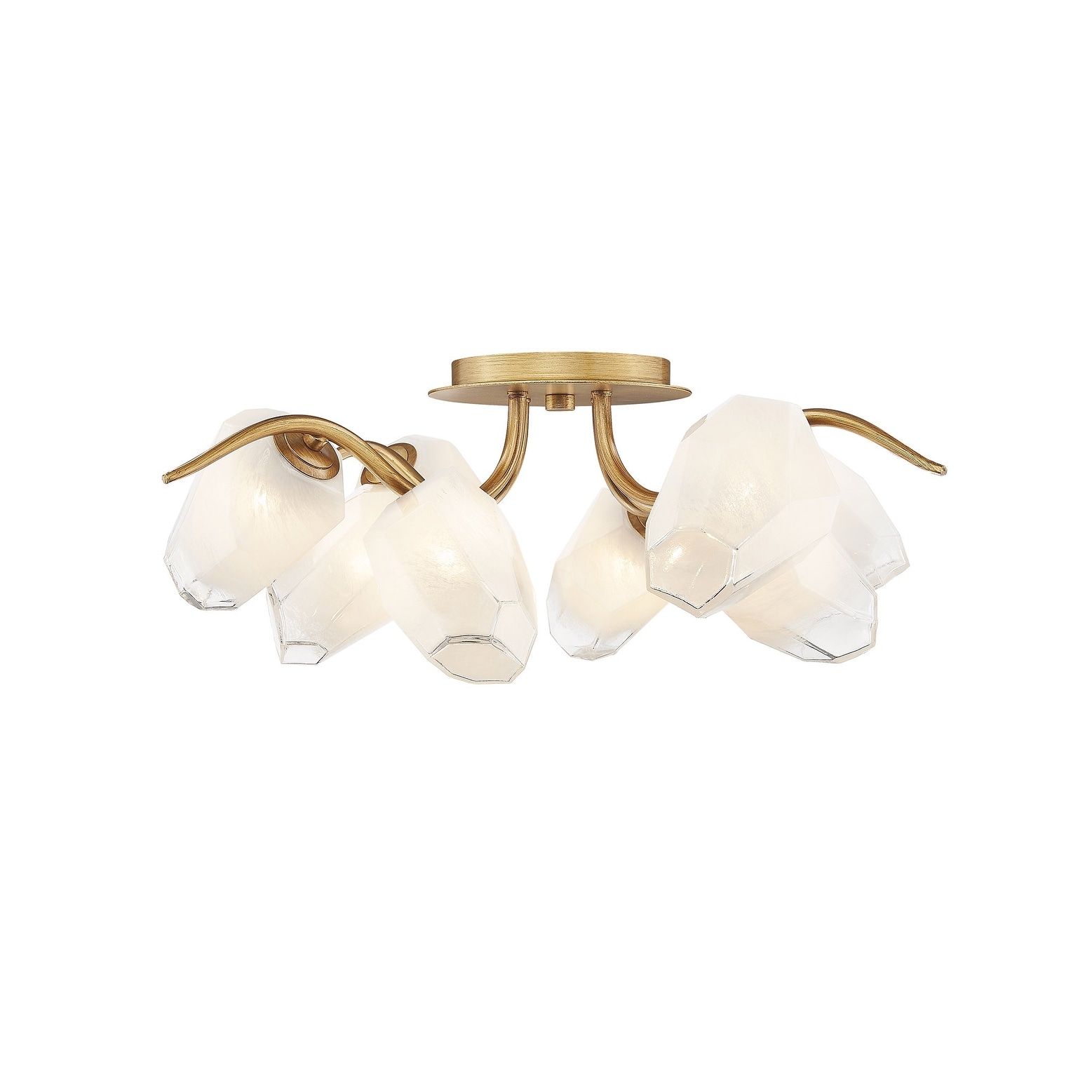8-Light Gold Flush Mount With White Glass Shades