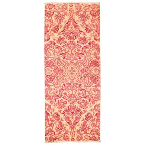 ECARPETGALLERY Hand-knotted Lahore Finest Collection Pink Wool Rug - 3'2 x 7'10