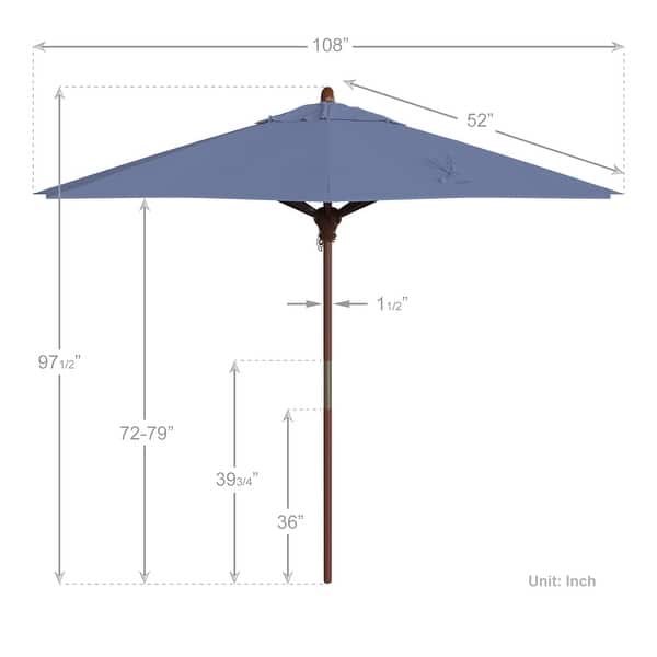 dimension image slide 5 of 21, California Umbrella 9ft Marenti Wooden Sunbrella Patio Umbrella with Sunbrella Fabric, Base Not Included