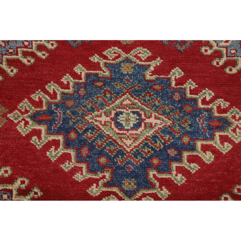 Red Kazak Area Rug Hand-Knotted Oriental Wool Carpet - 5'0" x 6'8"