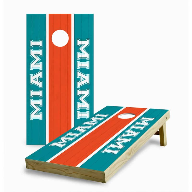 Miami Dolphins Striped Cornhole Game (Choose Wraps or Boards) - 2x4 Boards (24" x 48") - Include Case + Hole Lights