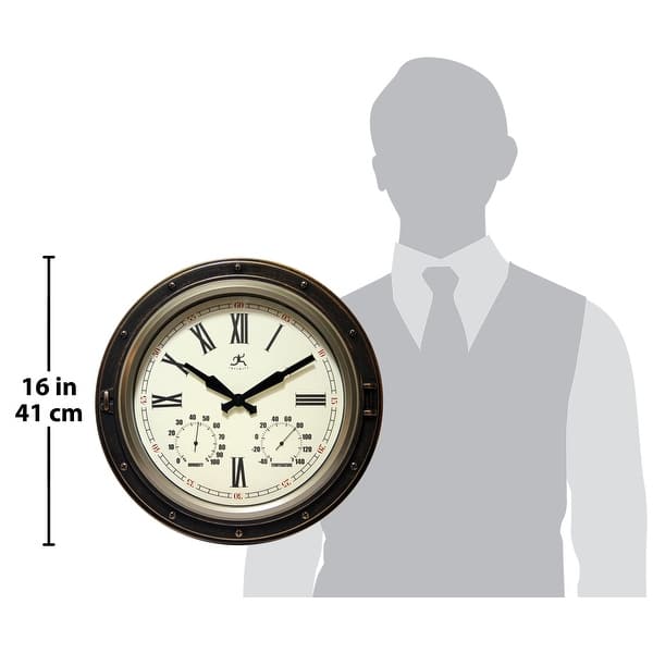 dimension image slide 1 of 2, Forecaster Indoor/Outdoor Patio Garden 16 inch Wall Clock Thermometer by Infinity Instruments - 16 x 2.25 x 16
