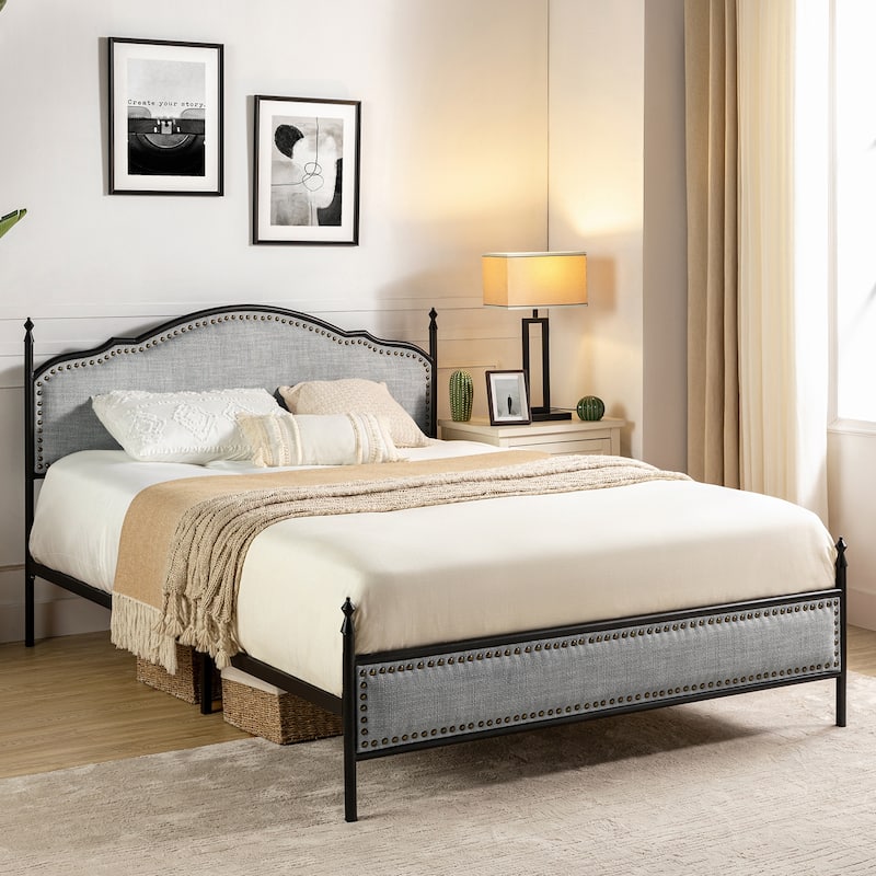 Dimas Modern King Size Upholstered Platform Bed with Metal Legs