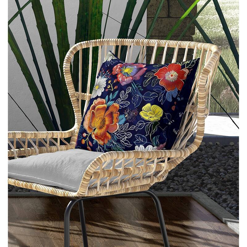 Starlight Florals Indoor/Outdoor Reversible Throw Pillow Blue and Orange