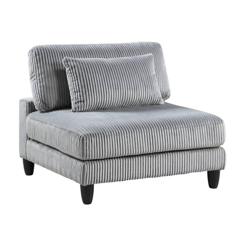 Mear Modular Armless Chair w Black Solid Wood Legs, Gray Corduroy