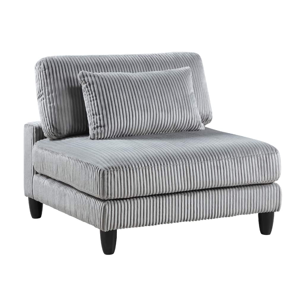 Mear Modular Armless Chair w Black Solid Wood Legs, Gray Corduroy
