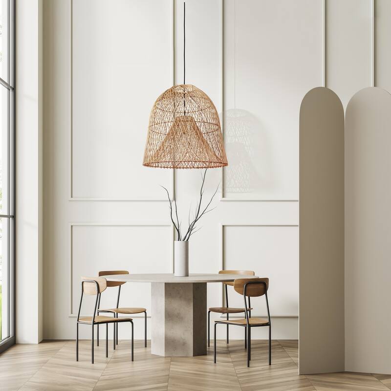 Santa Barbara Rattan Pendant Light - Natural Dome 1-Light Handwoven Light Fixture For Modern, Coastal, Farmhouse Room Decor