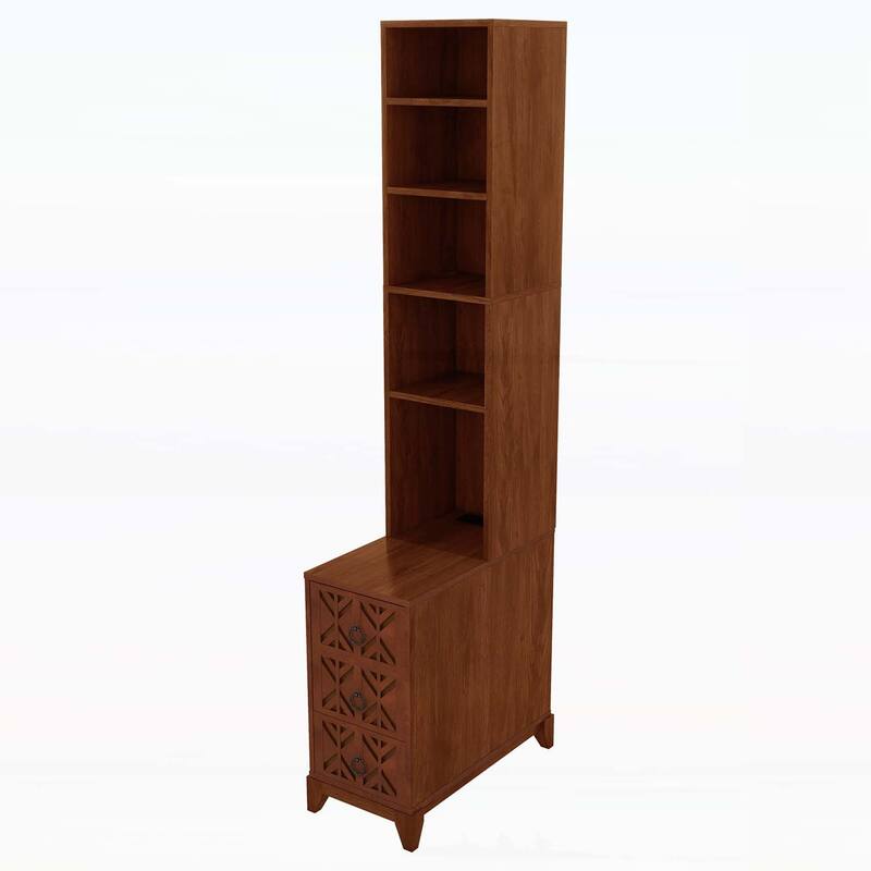 Corner Table with 3 Drawers, 4 Adjustable Shelves,and Built-in Charging Station for Modern Bedrooms and Corners