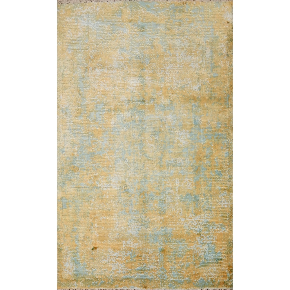 Hand Knotted Oriental Viscose Silk Carpet Modern All-Over Multi-Colored Abstract Area Rug - 5' 9'' X 4' 0''