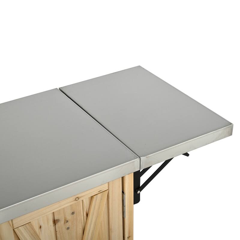 Foldable Outdoor Kitchen Island Cart with Lockable Wheels and Storage Cabinet