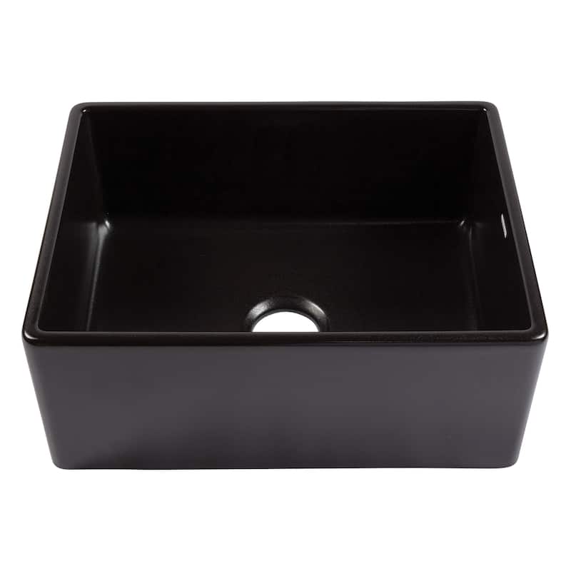 Austen Matte Black Fireclay 24" Single Bowl Farmhouse Apron Front Undermount Kitchen Sink with Drain