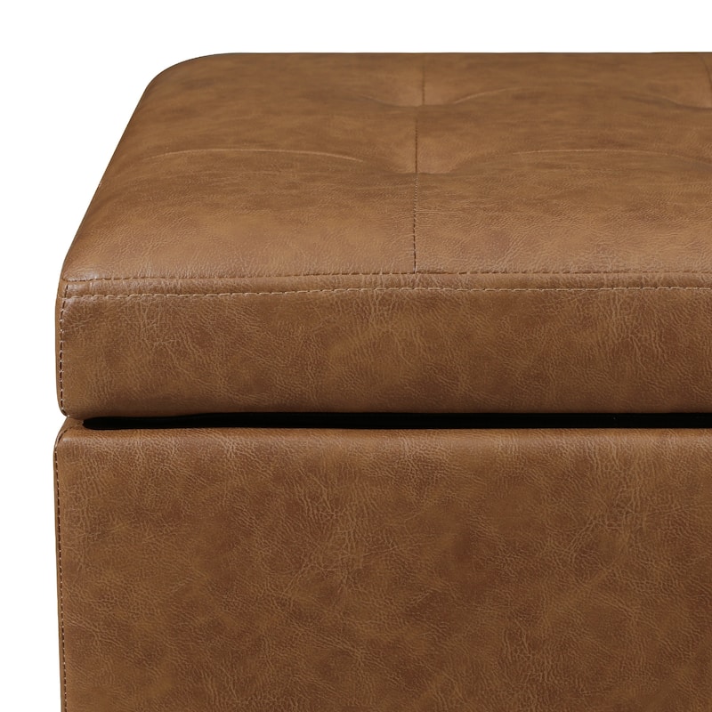 Adeco Bonded Leather Storage Ottoman Square Tufted Cube Footstool