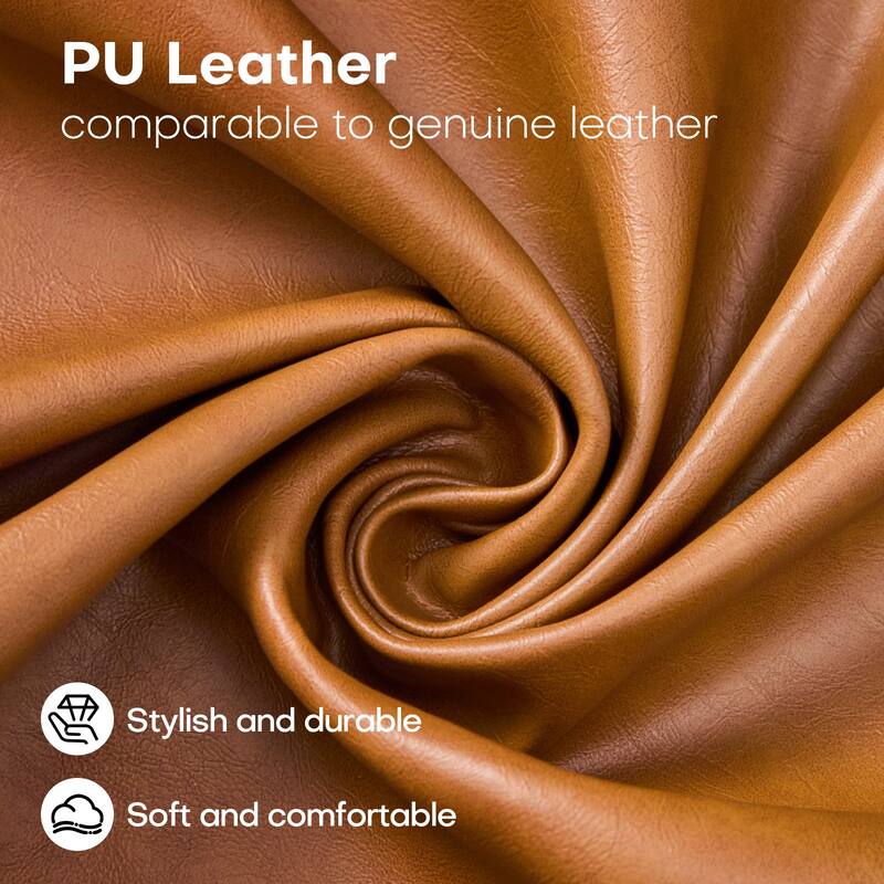 Faux Leather Round Ottoman for Living Room with Metal Legs