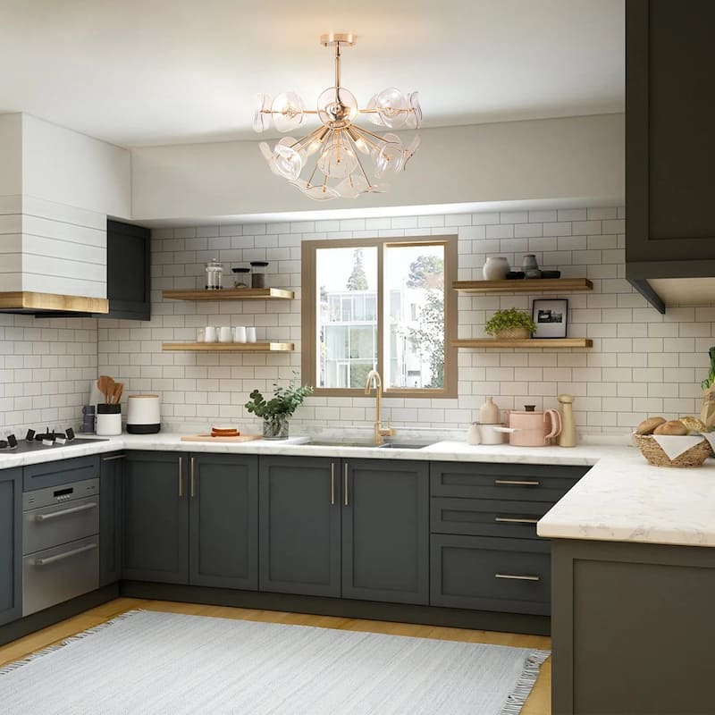 Arvill 4-Lights Modern Firework Starburst Glass Semi-Flush Mount in Gold