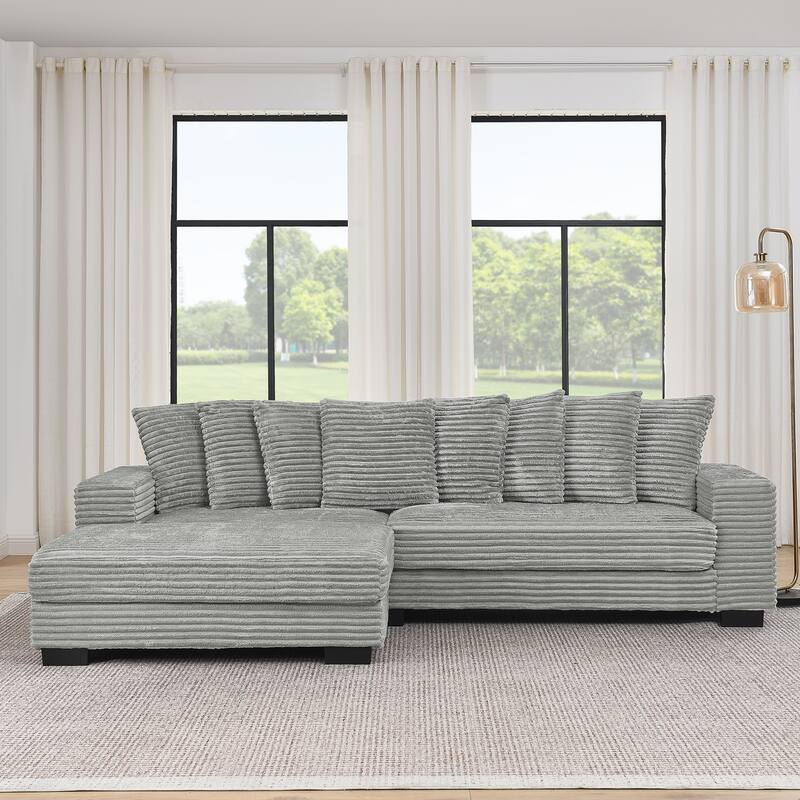 L-Shaped Convertible Sectional Sofa with Ottoman, Corduroy Tufted Upholstered Sleeper Sofa, Modular Corner 3 Seat Sofa