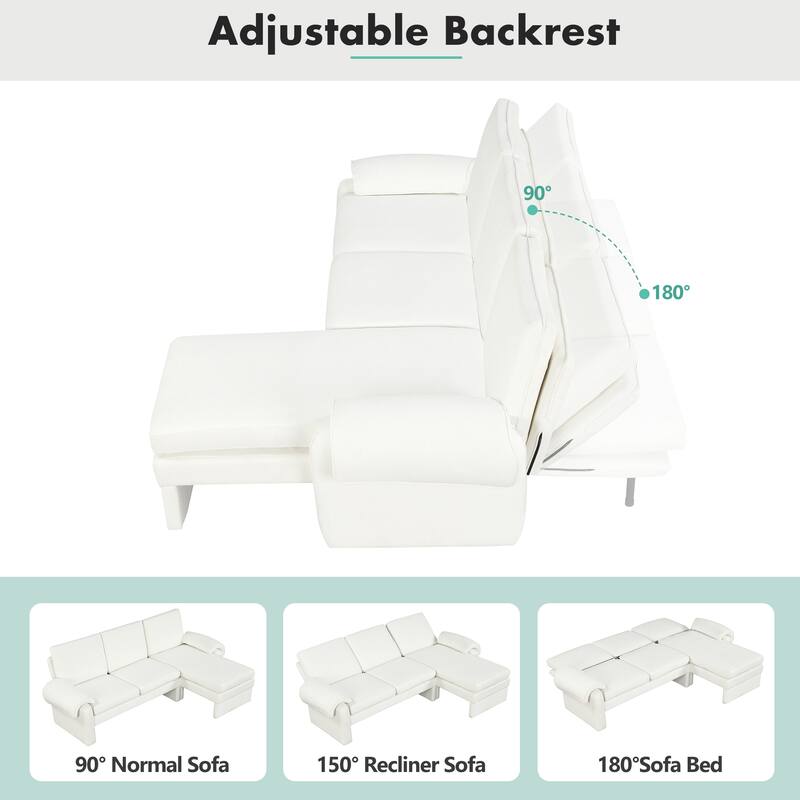 Modern L Shaped Sofa Bed with Adjustable Backrest and Reversible Chaise and High Legs for Small Space Living Room