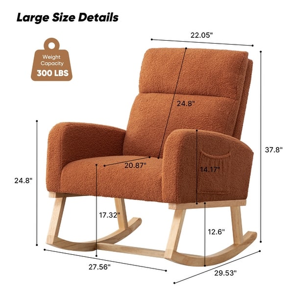 dimension image slide 6 of 18, HOMYKA 28" Wide Rocking Chair for Nursery with Solid Wood Leg