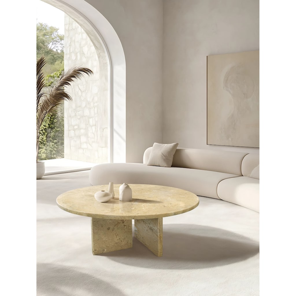 Roomfitters Round Marble Coffee Table, Natural Stone Living Room Table, Solid Marble Accent Table, Modern Design