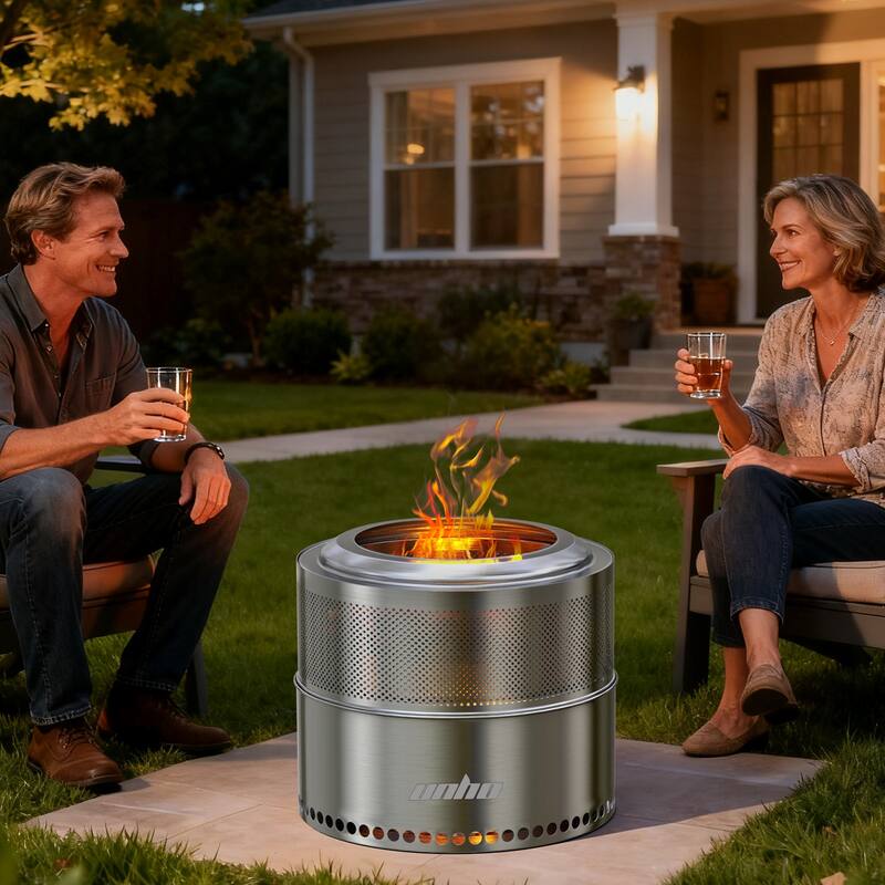 Large Smokeless Stainless Steel Camping Fire Pit Outdoor Firewood Burner Stove with Carry Bag - 19.68x16.33 in