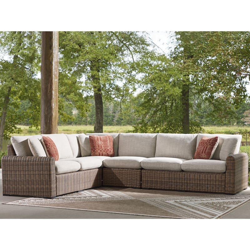 Signature Design by Ashley Angel Island Brown/Beige 4-Piece Outdoor Sectional - 127"W x 98"D x 31"H