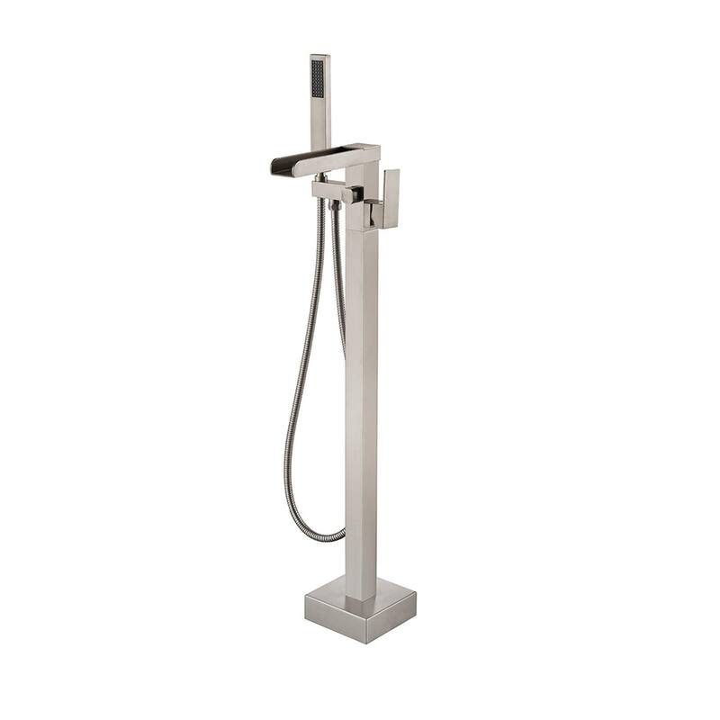 Vanityfair Floor Mount Freestanding Waterfall Bathtub Faucet Tub Filler with Hand Shower - Brushed Nickel