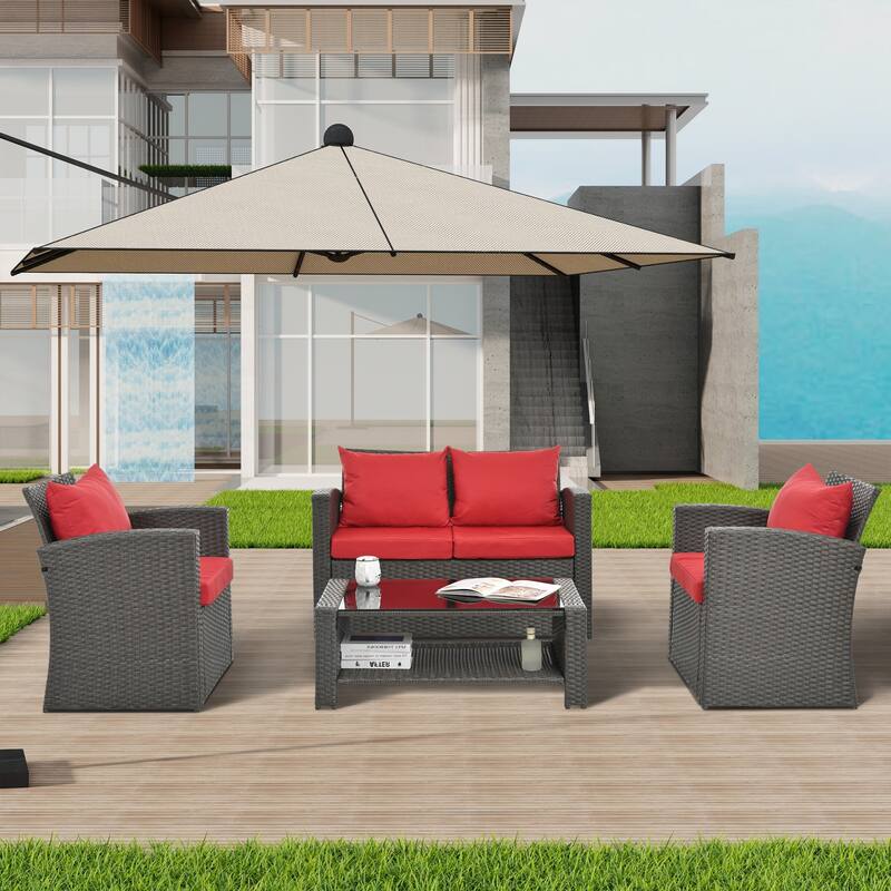 Outdoor Wicker Weaving Conversation Combo Set of 4