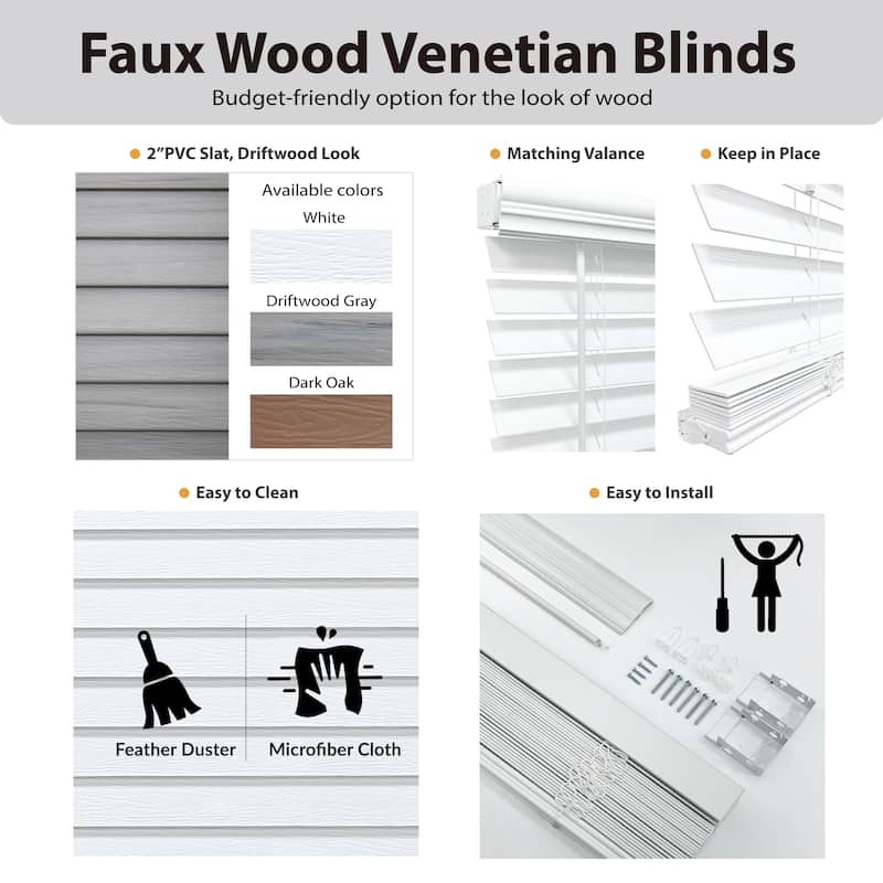White Cordless Faux Wood Blind (48 inches long)