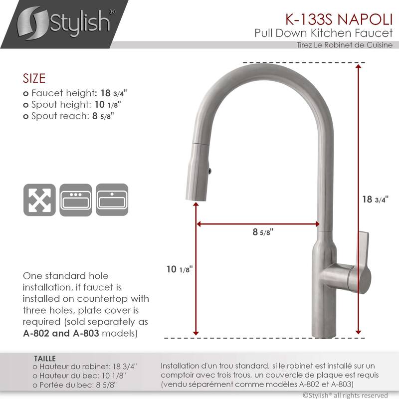 STYLISH Kitchen Sink Faucet Single Handle Pull Down Dual Mode in Stainless Steel