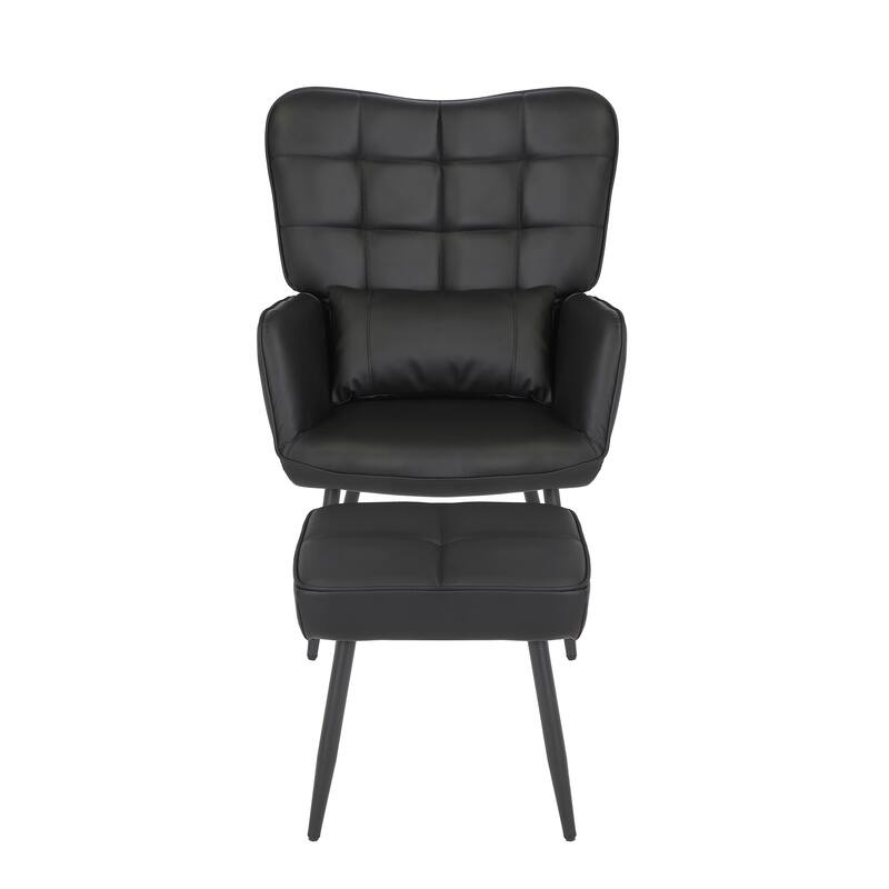 Maypex Upholstered Wing back Chair with Ottoman and Toss Pillow