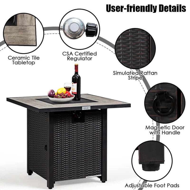 Costway 7PCS Patio Rattan Furniture Set 30'' Fire Pit Table Cover - See Details