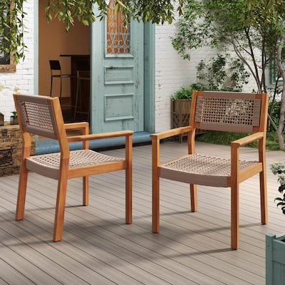 Modern Set of 2 Dining Chairs with Rope-Woven Seat Backrest, Solid Wood Frame for Dining Room Living Room Café and Pub
