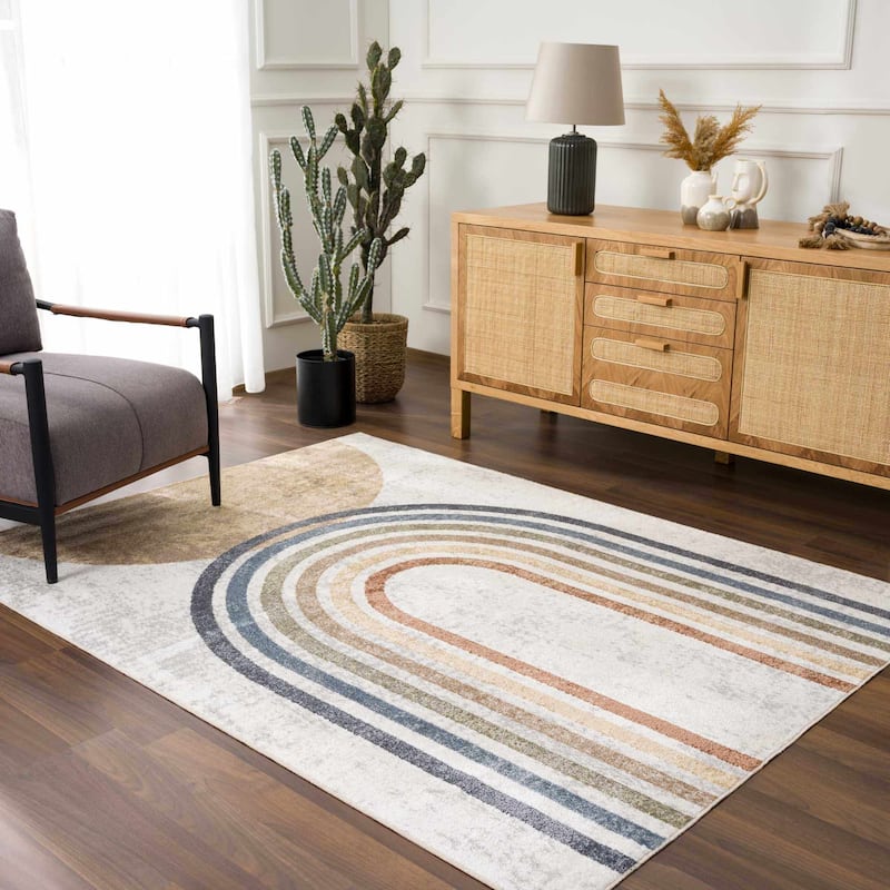 Hauteloom Giza Living Room, Bedroom Machine Washable Area Rug - Traditional - Dark Blue, Light Blue, Olive - 2' x 3'