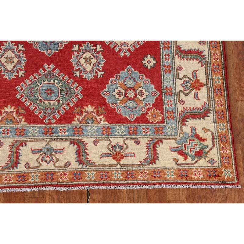 Geometric Red Kazak Oriental Area Rug Handmade Bedroom Wool Carpet - 5'0" x 6'9"