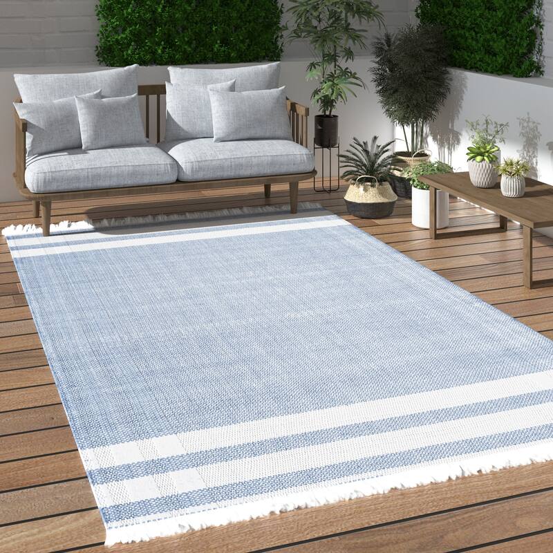 Ash Traditional Striped Fringe Performance Indoor/Outdoor Area Rug by Sevita