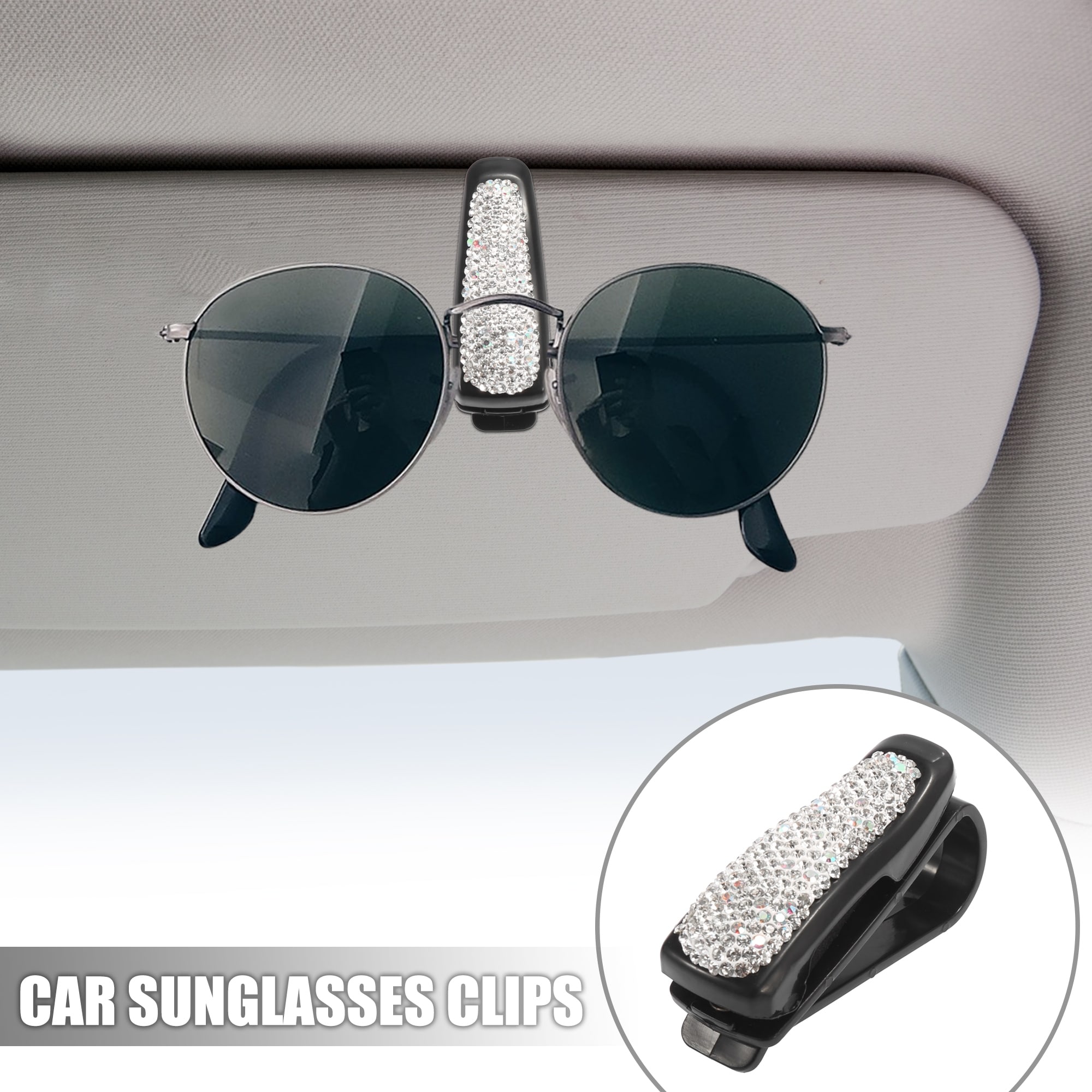 2pcs 180 Degree Rotatable Glasses Holder Clip for Car Sun Visor Rhinestones Glasses Dual Ended Ticket Clip Holder
