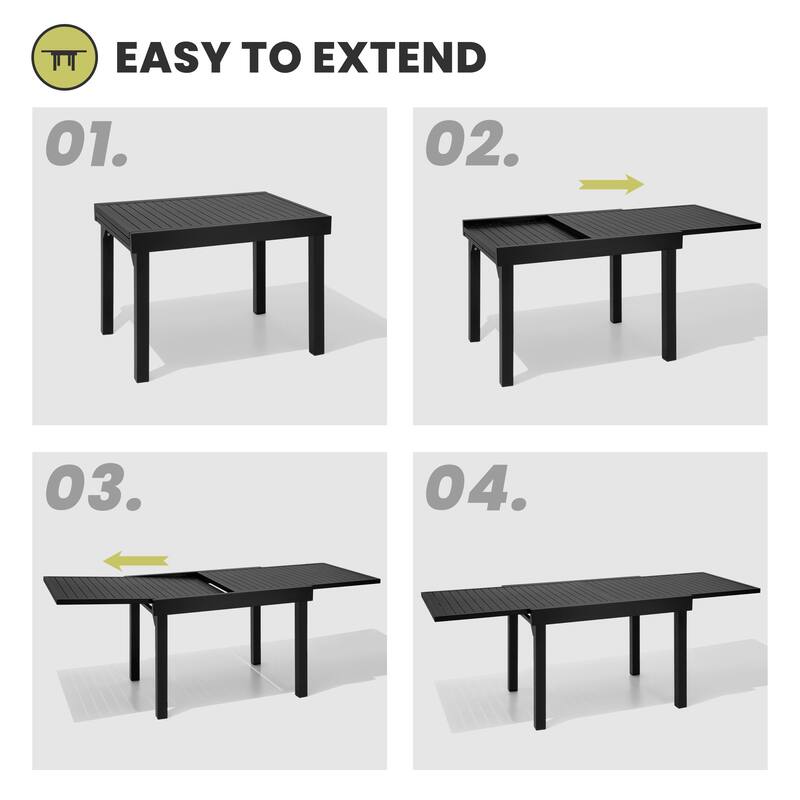 5/7/9-Piece Set Outdoor Aluminum Expandable Patio Dining Table with Folding Adjustable Back Chairs - N/A