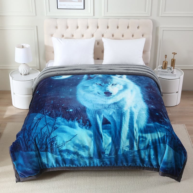 Warm Fleece Blanket Striped Fluffy Plush Bed Blanket 85"x93", 9lbs - White Wolf