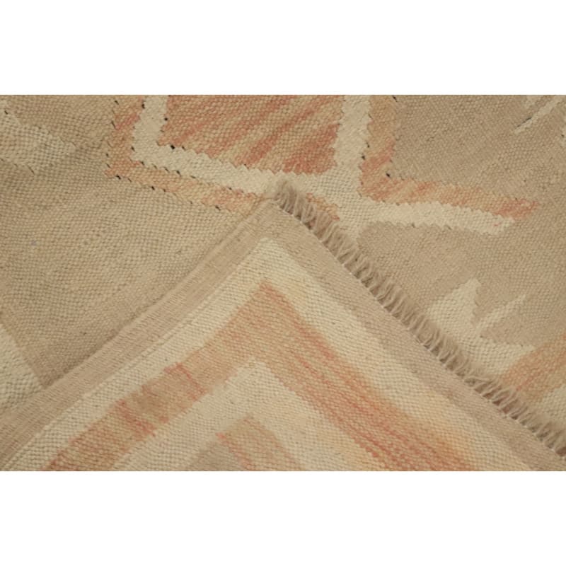 Hand Woven Oriental 100% Wool Carpet Southwestern Tribal Beige & Ivories Kilim Runner Rug - 9' 11'' X 2' 6''