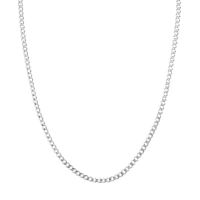 Curata 925 Sterling Silver Rhodium 3.7mm Light Curb Chain Necklace for Men (Lobster)