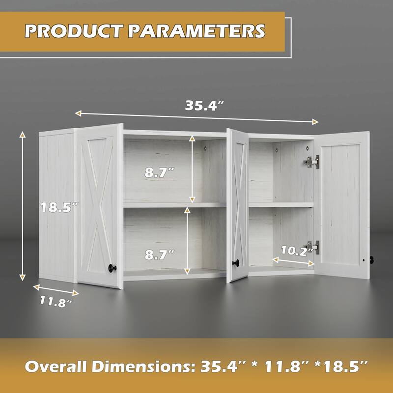Farmhouse Wall Cabinet with 3 Doors and Shelves