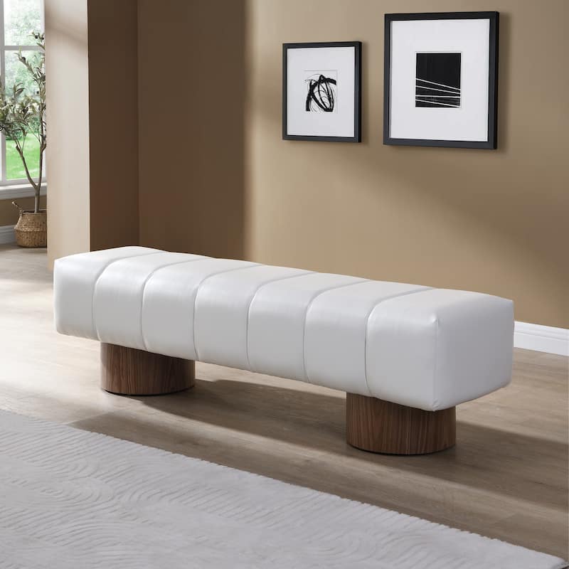 Christopher Knight Home - Daniel Upholstered Dining Bench, No-Assembly Entryway & Bedroom Ottoman with Sturdy Wood Legs - White