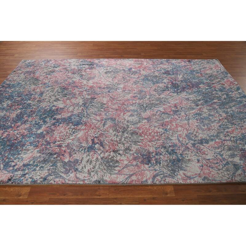Contemporary Abstract Area Rug Hand-Knotted Multi-Color Wool Carpet - 6'7" x 9'8"