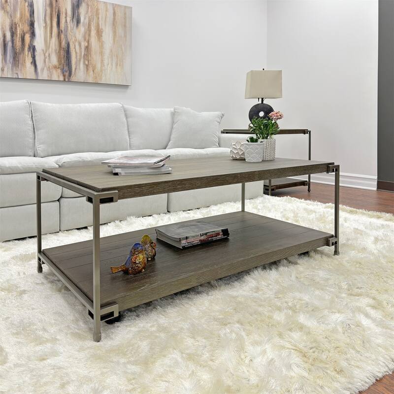 Wood Coffee Table with Metal Frame and Casters - Natural